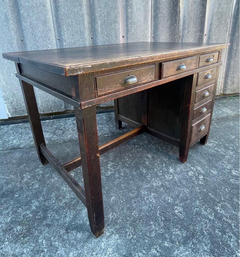 ビンテージ/古道具/無垢材/片袖机/書斎机/学習机/作業台/デスク/店舗什器/⑨