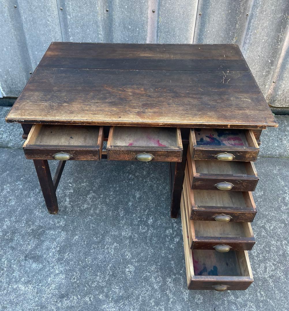 ビンテージ/古道具/無垢材/片袖机/書斎机/学習机/作業台/デスク/店舗什器/⑨