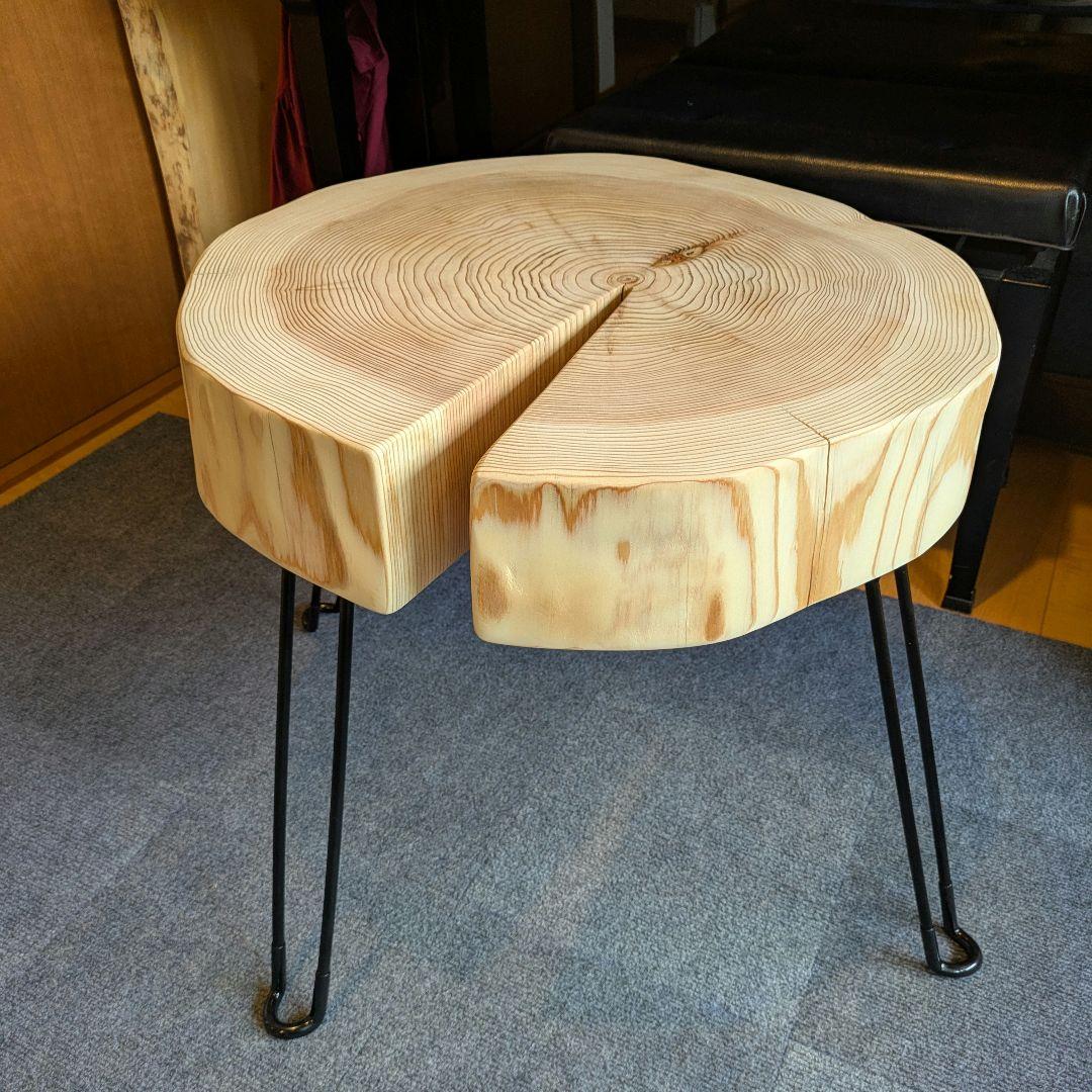 杉　アイアン脚　テーブル　切り株　 輪切り　高さ約52㎝