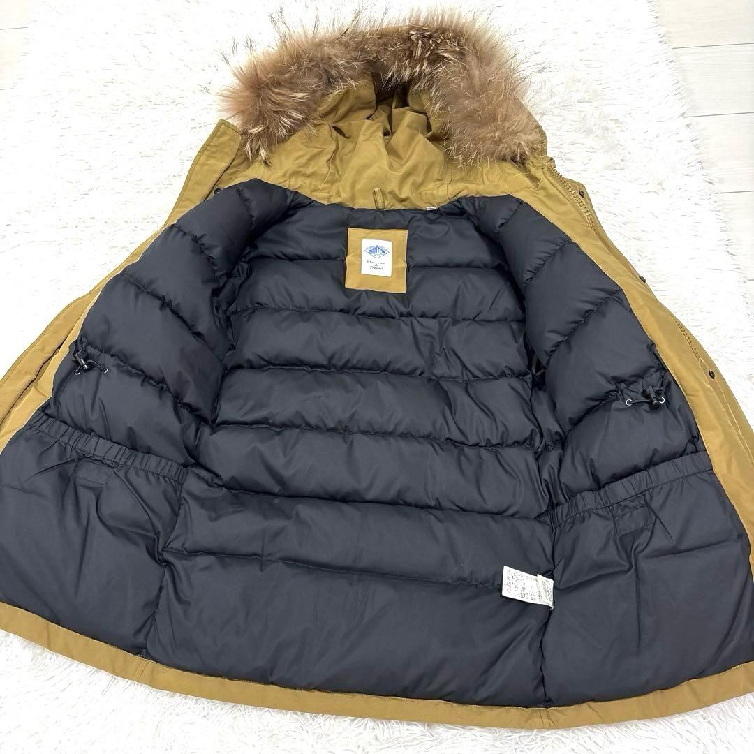 ダントン　ダウンジャケット　青ロゴ　フード　ラクーンファー付き　36