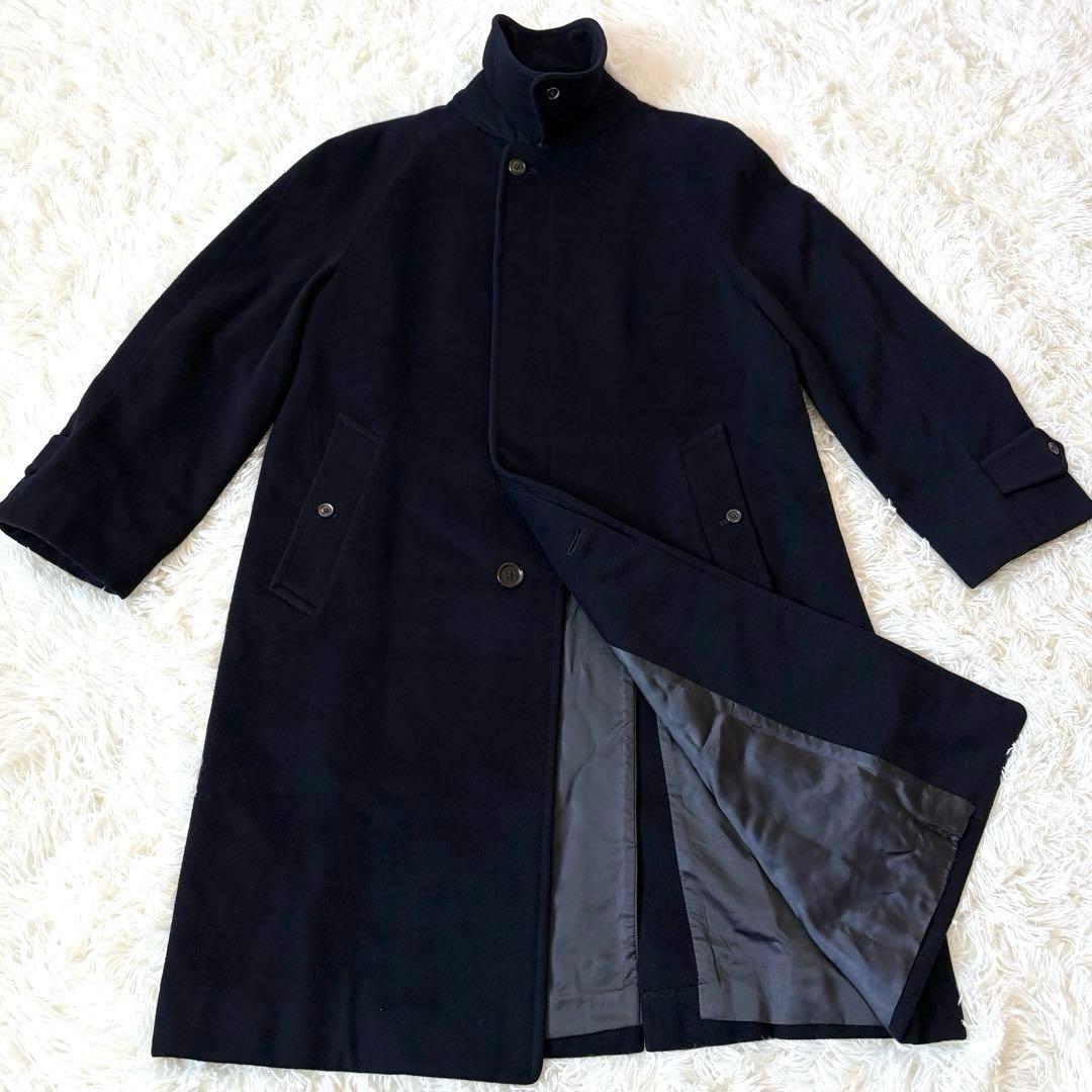 BURBERRY バーバリー カシミヤ混 ステンカラーコート 比翼 ネイビー