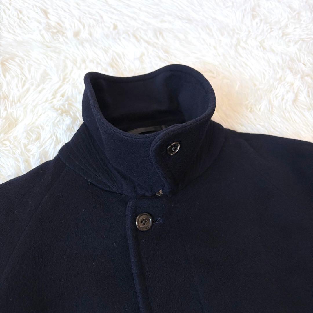 BURBERRY バーバリー カシミヤ混 ステンカラーコート 比翼 ネイビー