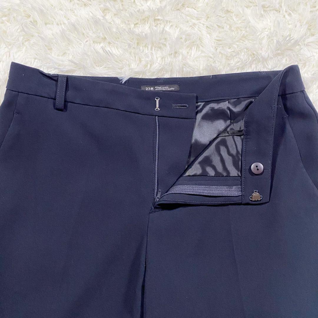 1091【美品】23区 パンツ スーツ セットアップ 紺 ネイビー 42