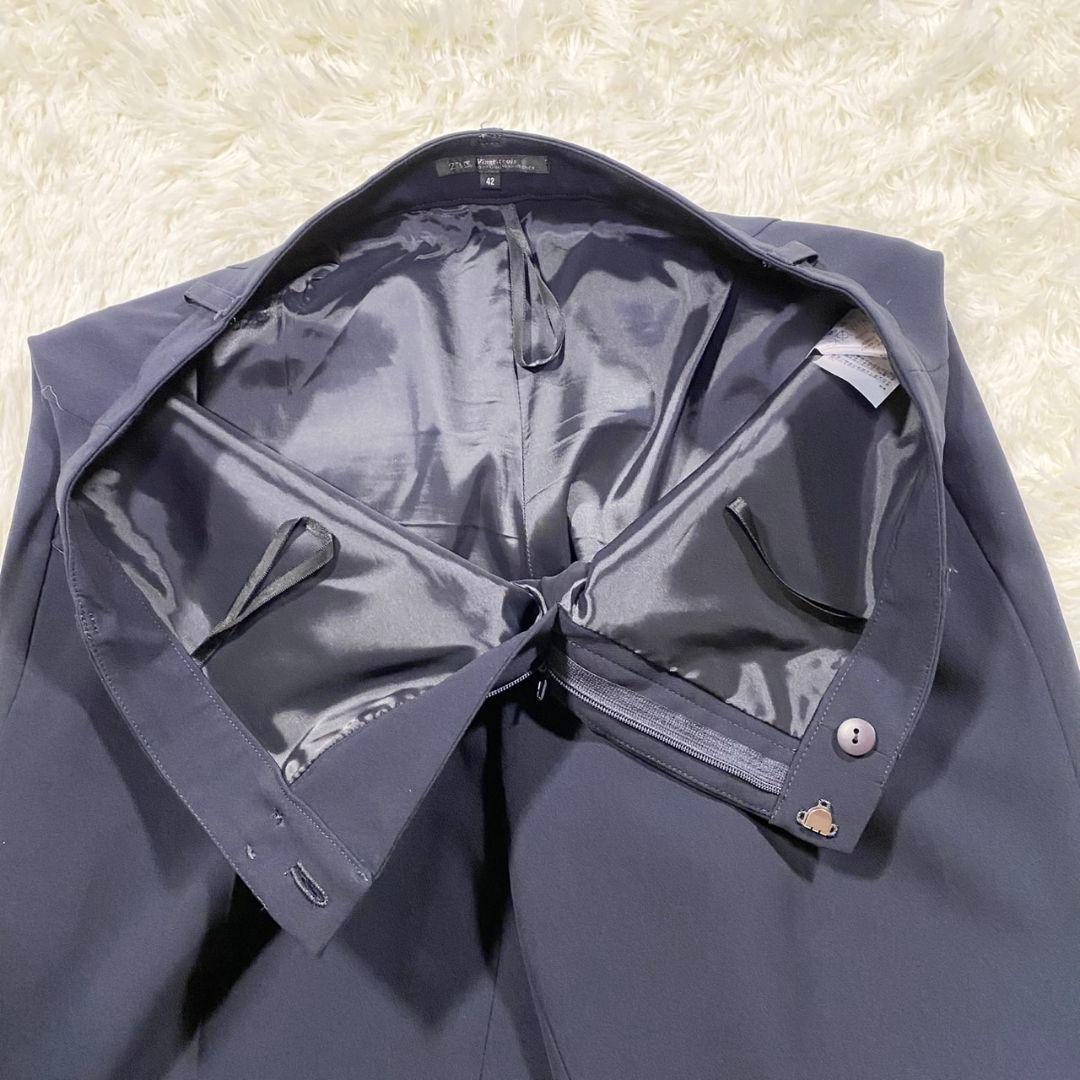 1091【美品】23区 パンツ スーツ セットアップ 紺 ネイビー 42