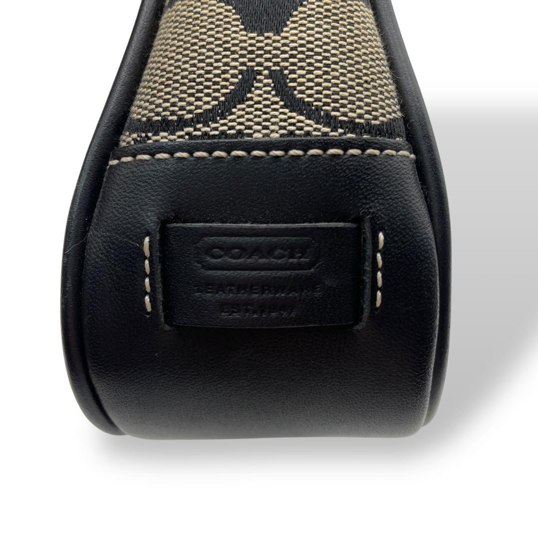 良品 COACH アクセサリーポーチ キャンバス レザー ブラック シグネチャー