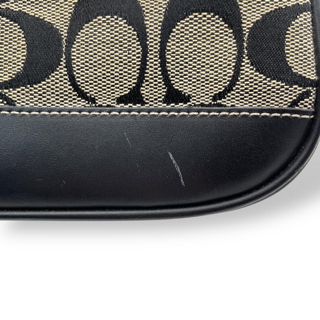 良品 COACH アクセサリーポーチ キャンバス レザー ブラック シグネチャー