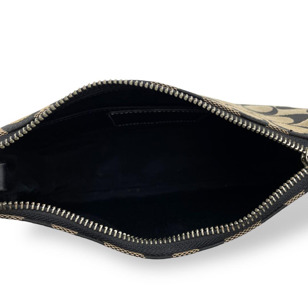 良品 COACH アクセサリーポーチ キャンバス レザー ブラック シグネチャー