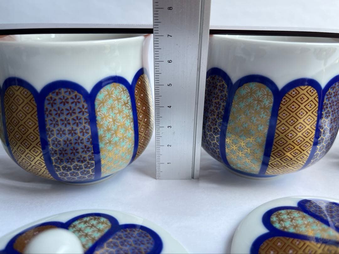 香蘭社　染錦模様　蓋付き湯呑　蒸し碗　5点　湯呑み