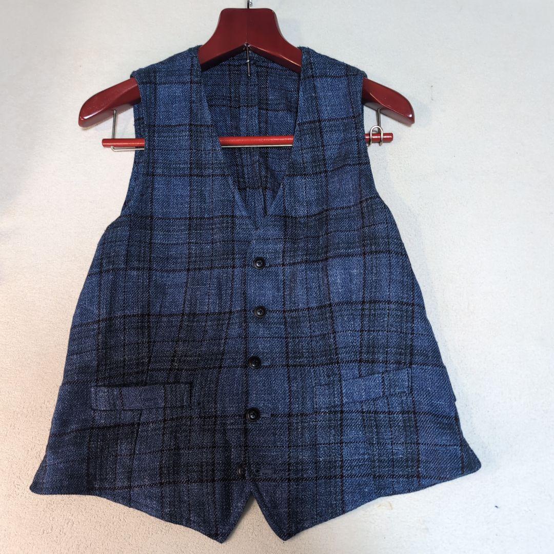 LARDINI×ロロピアーナ高級生地 チェック柄ウールシルクリネン混ベスト 36