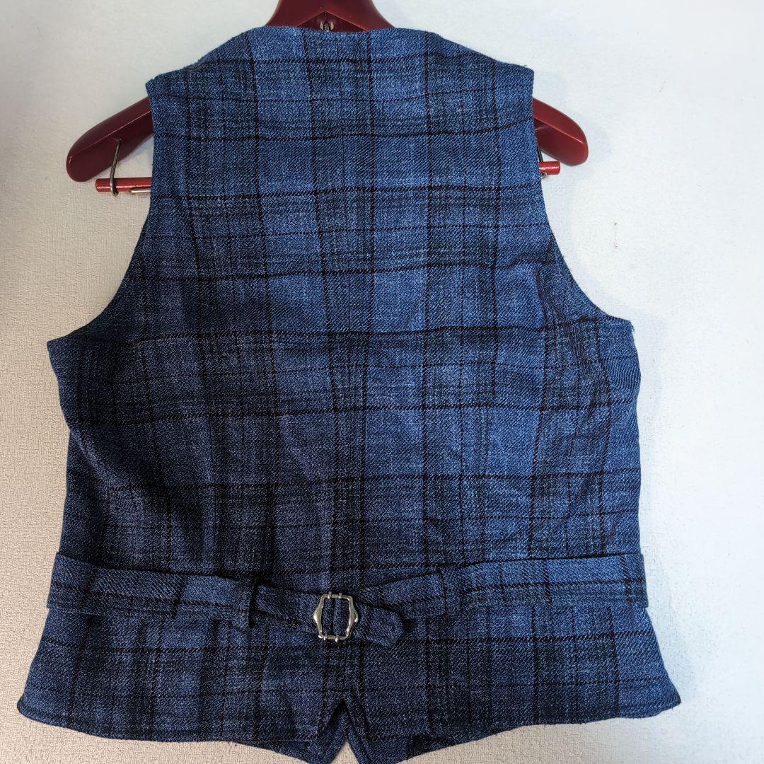 LARDINI×ロロピアーナ高級生地 チェック柄ウールシルクリネン混ベスト 36