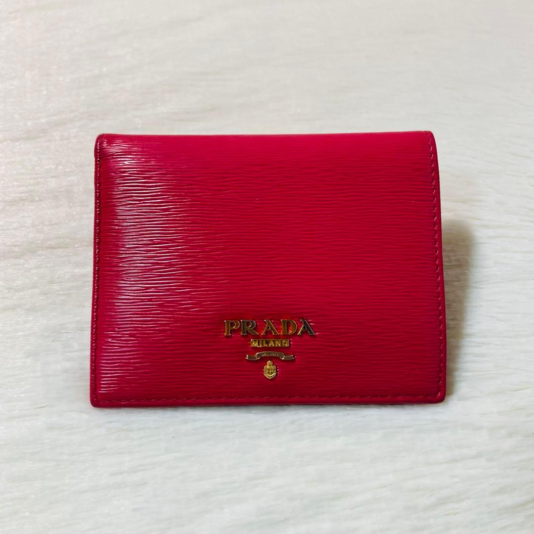 最終値下げ　美品　PRADA プラダ　二つ折り　財布　ピンク　エピ　ミニ