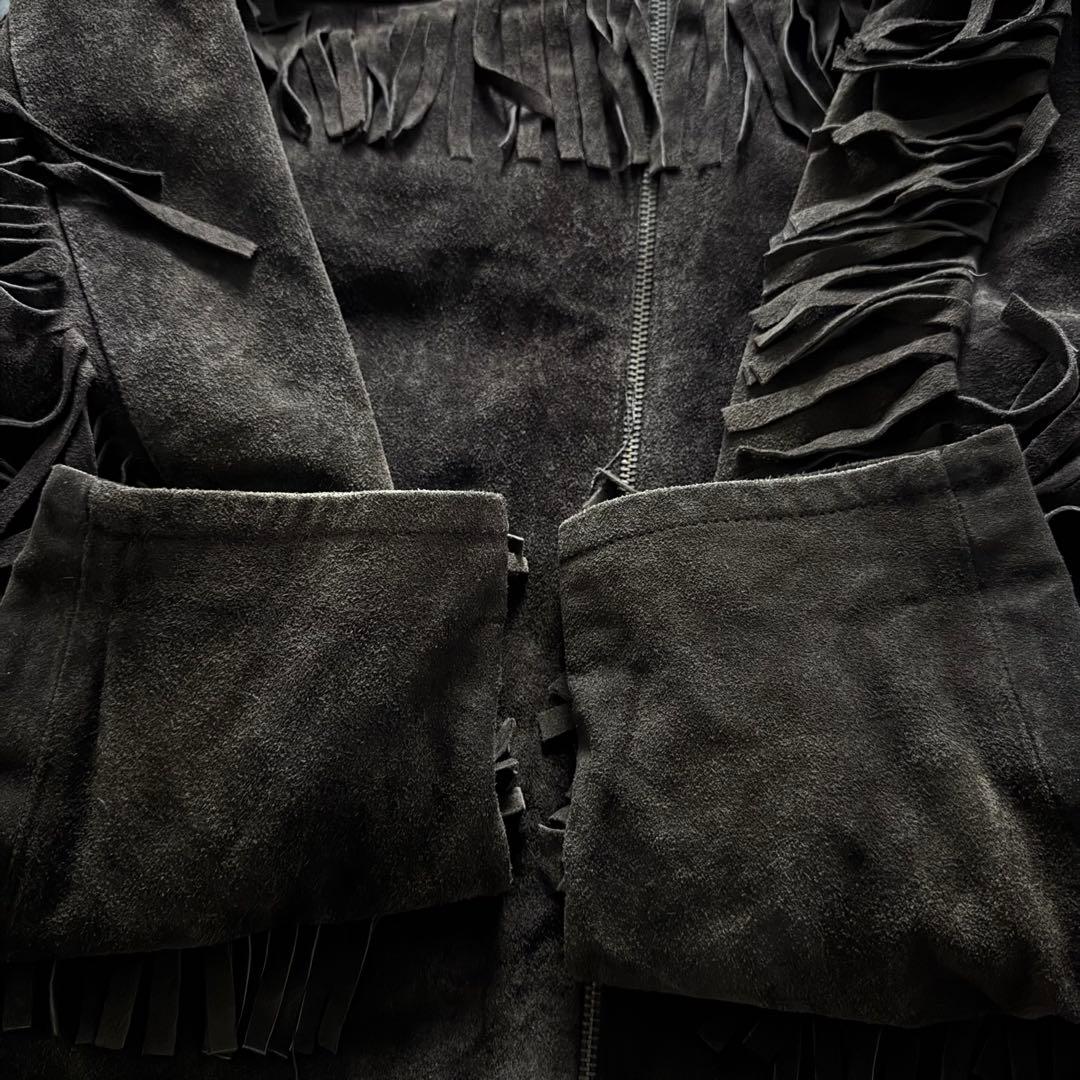 vintage レザージャケット　ウエスタン　フリンジ　ギミック　イタリア製　L