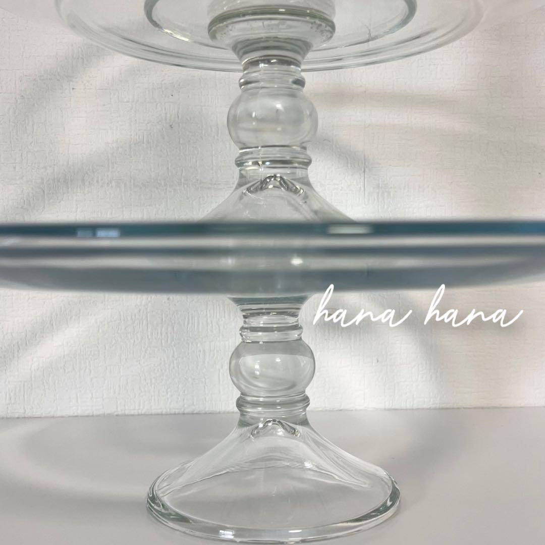 大型 ガラス プレート スタンド 3個 クリア 透明 パーティー デザート 皿