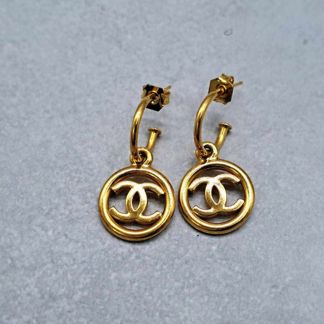 CHANEL シャネル ピアス ココマーク フープ ゴールド スイング 両耳