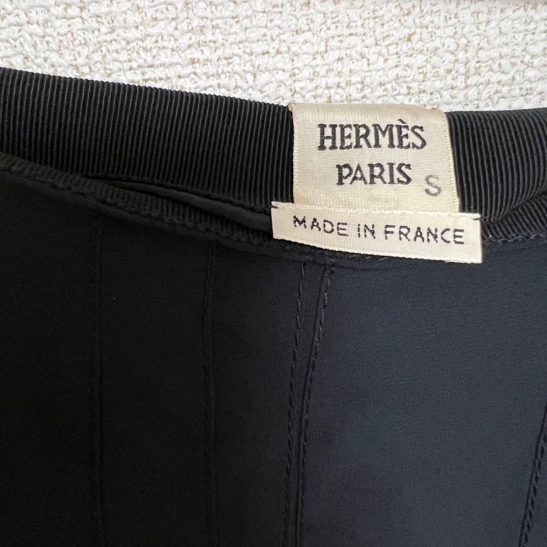 ☆エルメス HERMES スカート 膝丈 ネイビー プリーツ