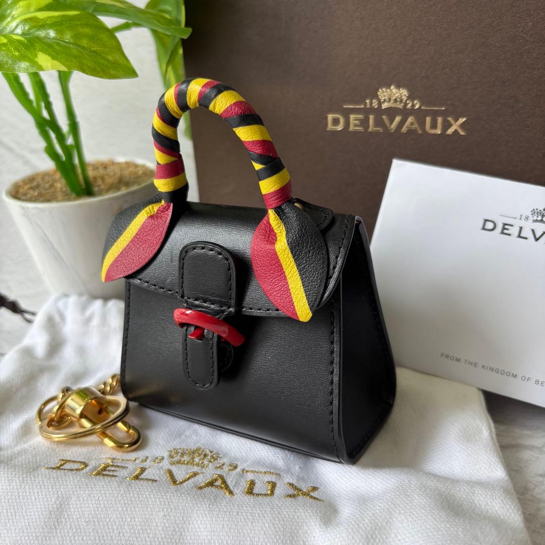 【未使用級/箱付き】デルヴォー ブリヨン バッグチャーム ブラック レザー 黒