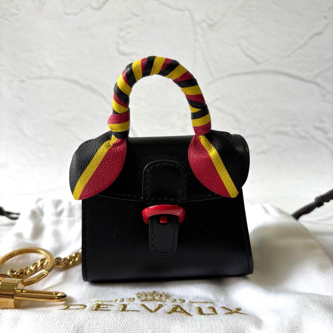 【未使用級/箱付き】デルヴォー ブリヨン バッグチャーム ブラック レザー 黒