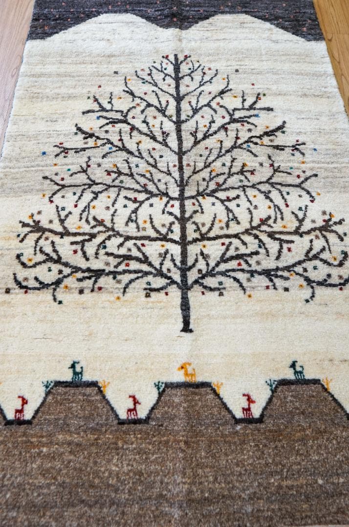 141×86cm ペルシャギャッベ 手織り カシュクリギャベ