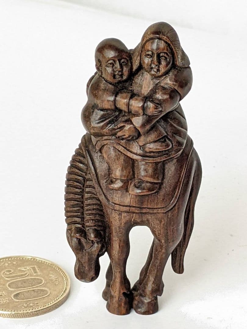 根付　42　馬と母子　骨董品