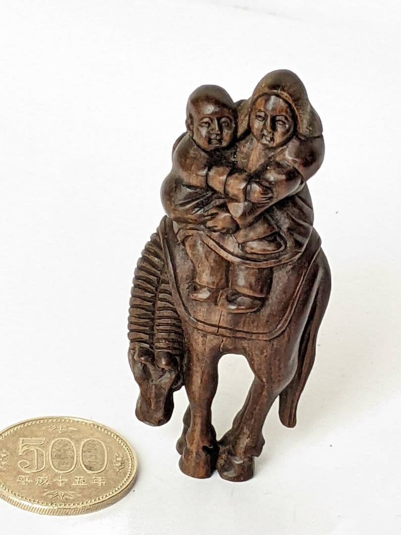 根付　42　馬と母子　骨董品