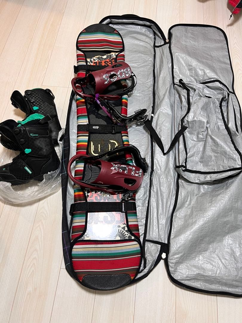 SALOMON スノーボード ストライプ柄 バインディング付き