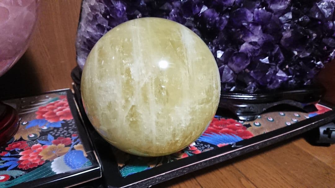 特大シトリン丸玉虹入りキラキラ  金運アップ 商売繁盛と富をもたらす幸運の石