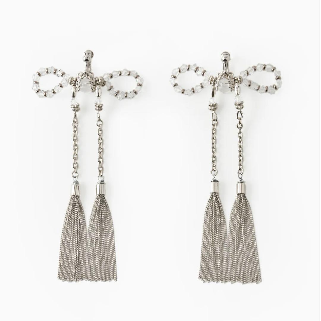 crystal ribbon chain earrings ピアス