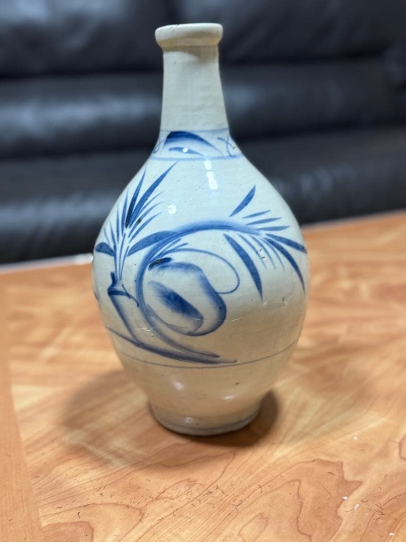 古伊万里　大徳利 花入 染付草文瓶