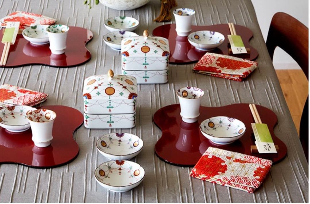 Jerry其泉窯 角二段重 錦日輪赤玉瓔珞文 小皿 錦日輪赤玉瓔珞文