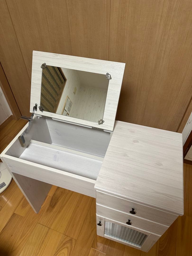 ホワイト ドレッサー ミラー付き コンパクト