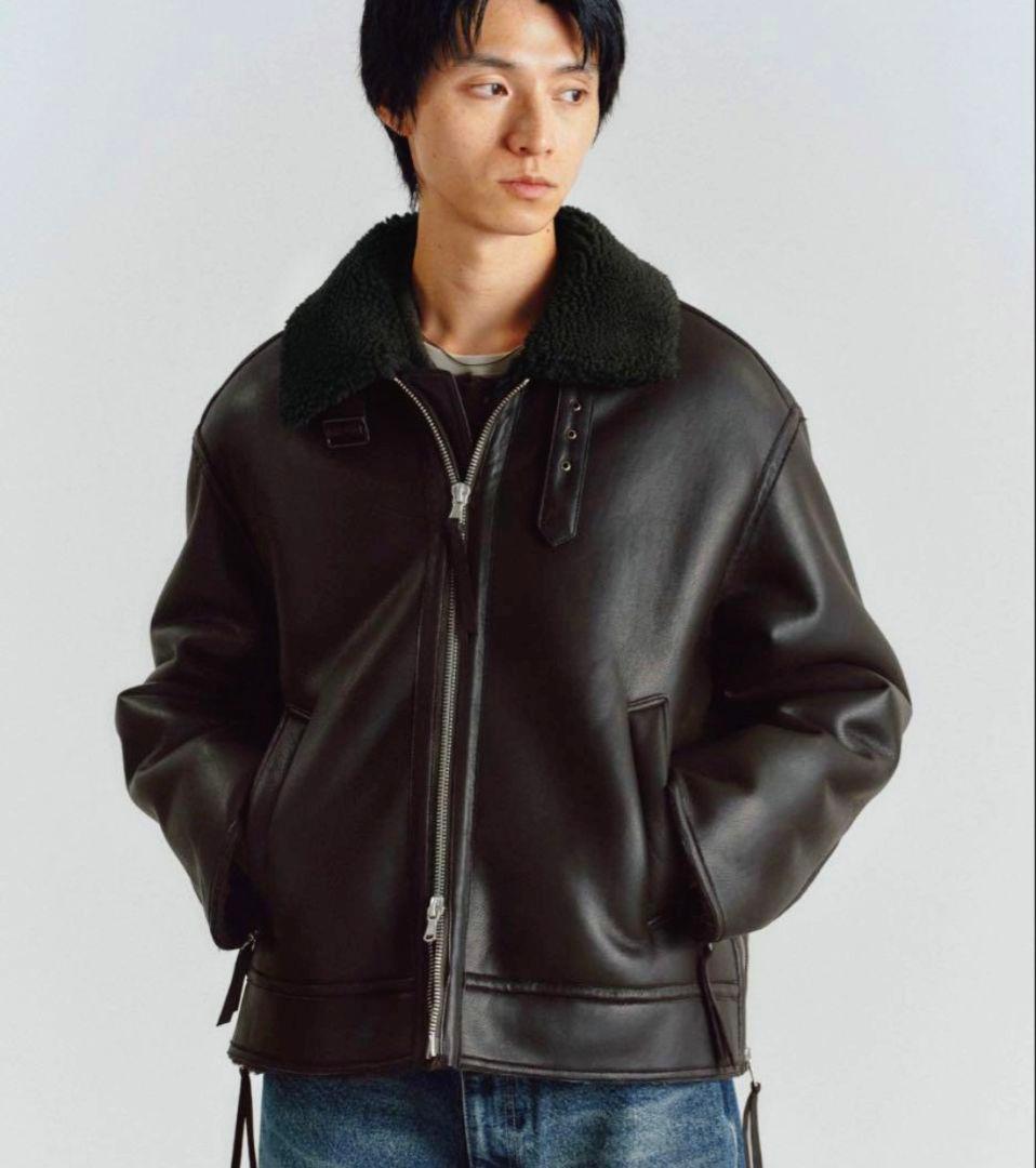 【極美品】WYM B-6 フェイクムートンジャケット M ブラック 短丈