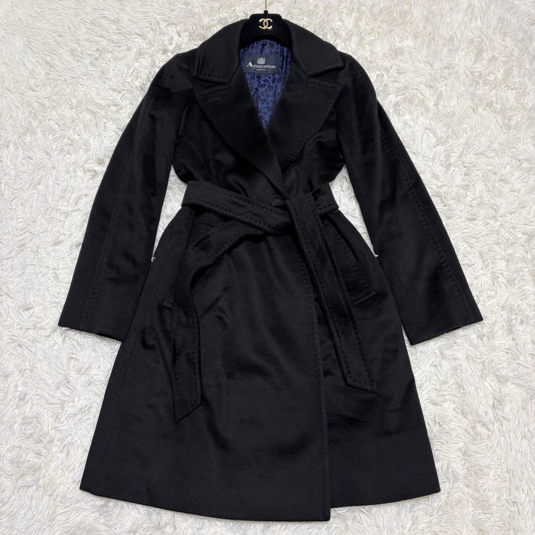 【未使用級】 アクアスキュータム レオパード カシミヤ100% チェスターコート