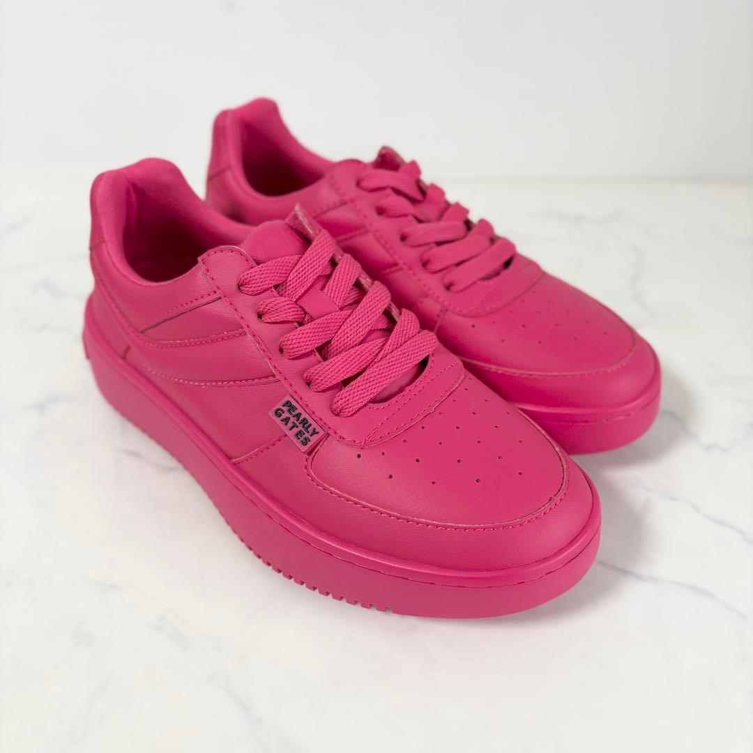 未使用 パーリーゲイツ 22.5 ゴルフシューズ レザー ロゴ ピンク