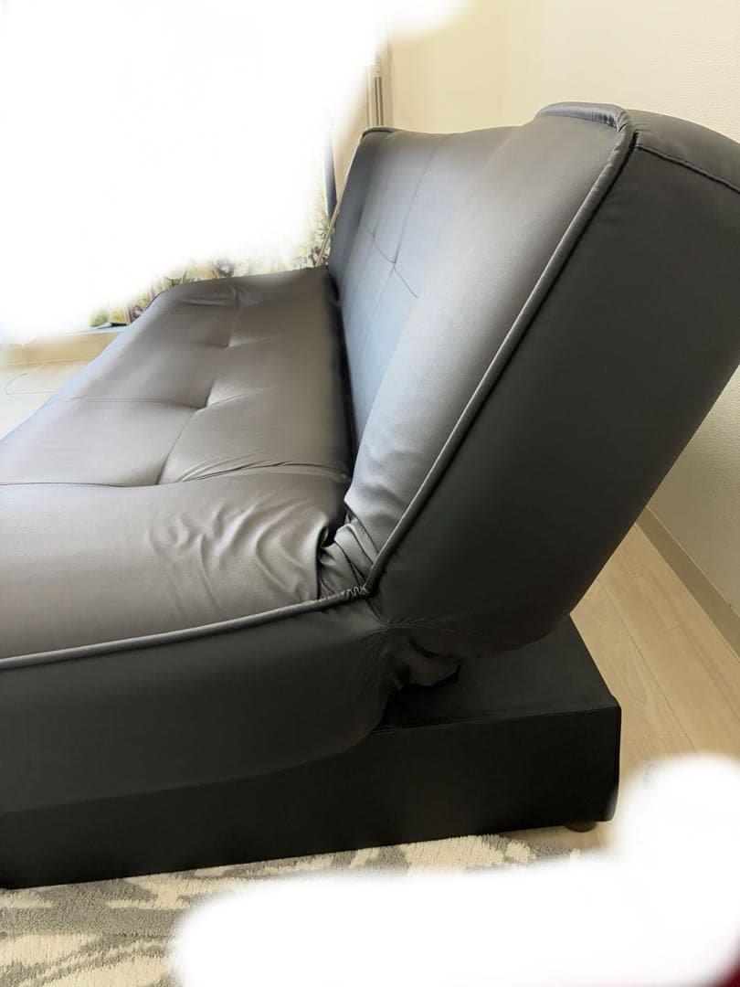 収納付きソファーベッド　シングル　ブラック　合皮