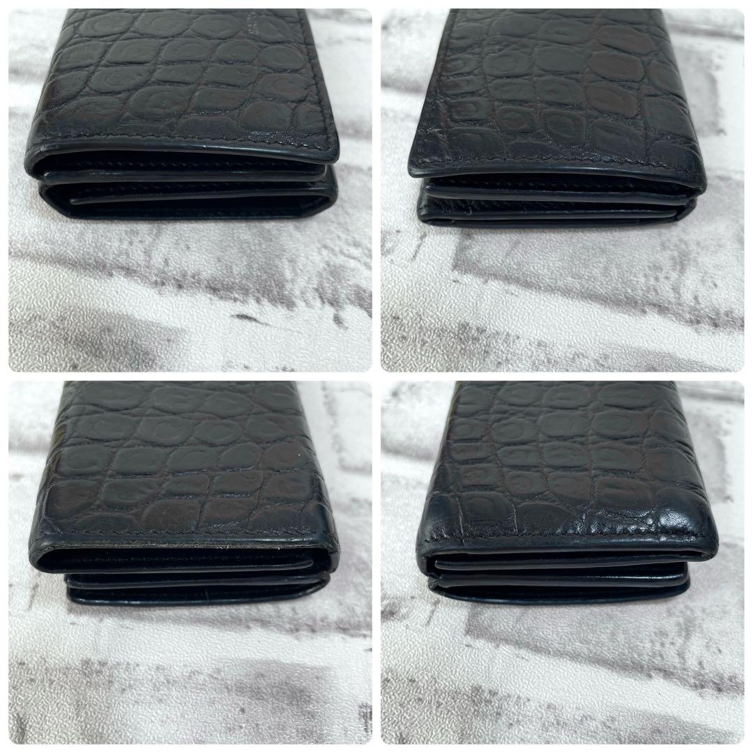 美品✨サンローラン　三つ折り財布　クロコ　金ロゴ　黒　付属品
