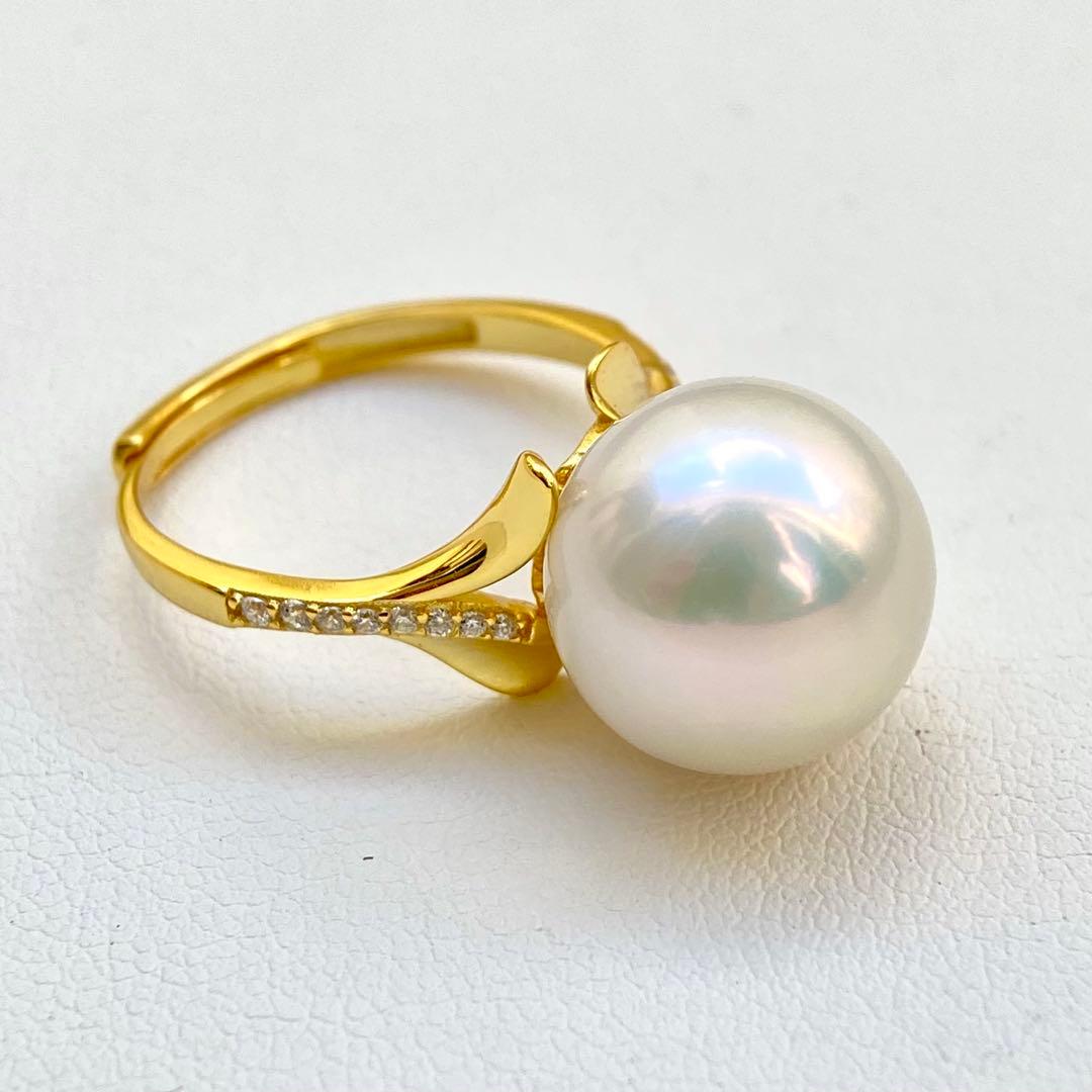 ミルクティエジソンパール　ホワイト13.06㍉大玉s925リングY1033