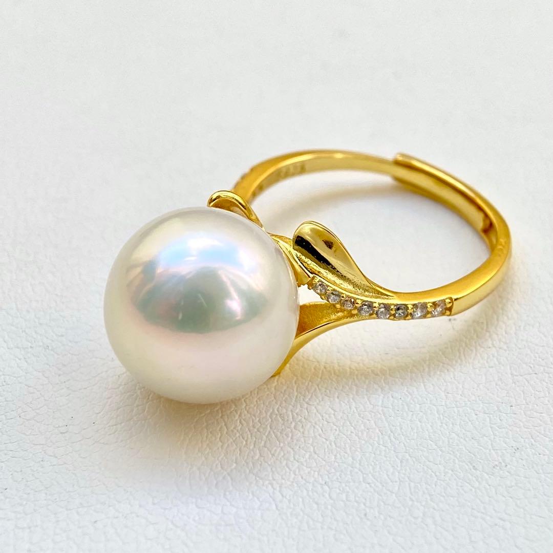 ミルクティエジソンパール　ホワイト13.06㍉大玉s925リングY1033