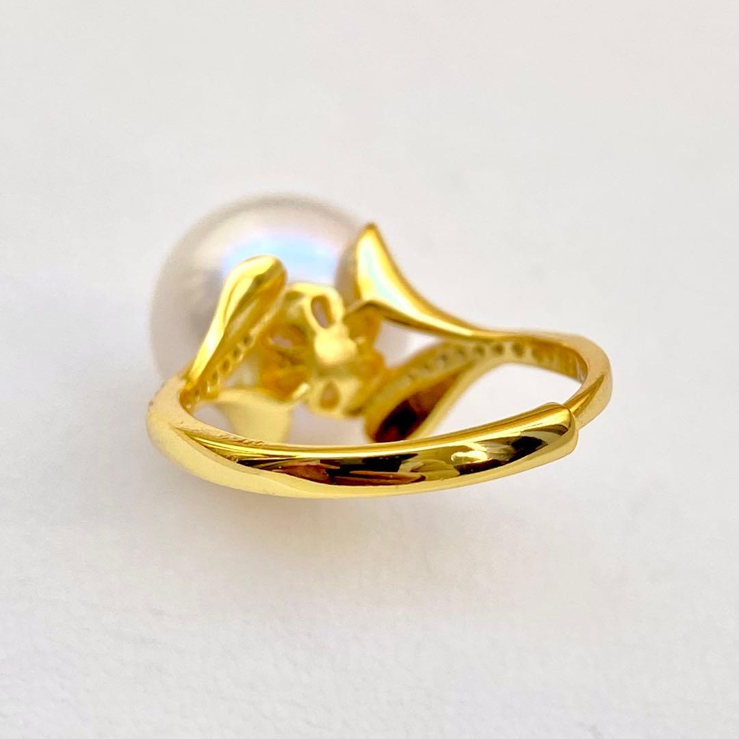 ミルクティエジソンパール　ホワイト13.06㍉大玉s925リングY1033