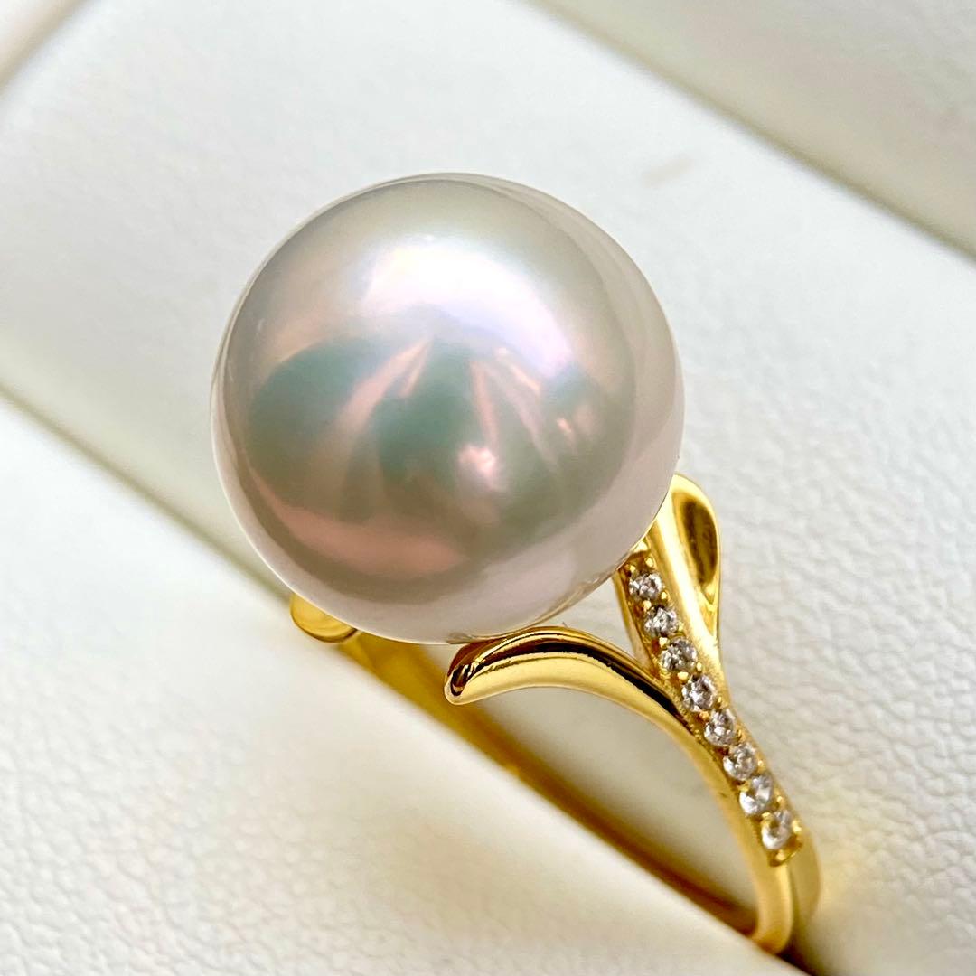 ミルクティエジソンパール　ホワイト13.06㍉大玉s925リングY1033