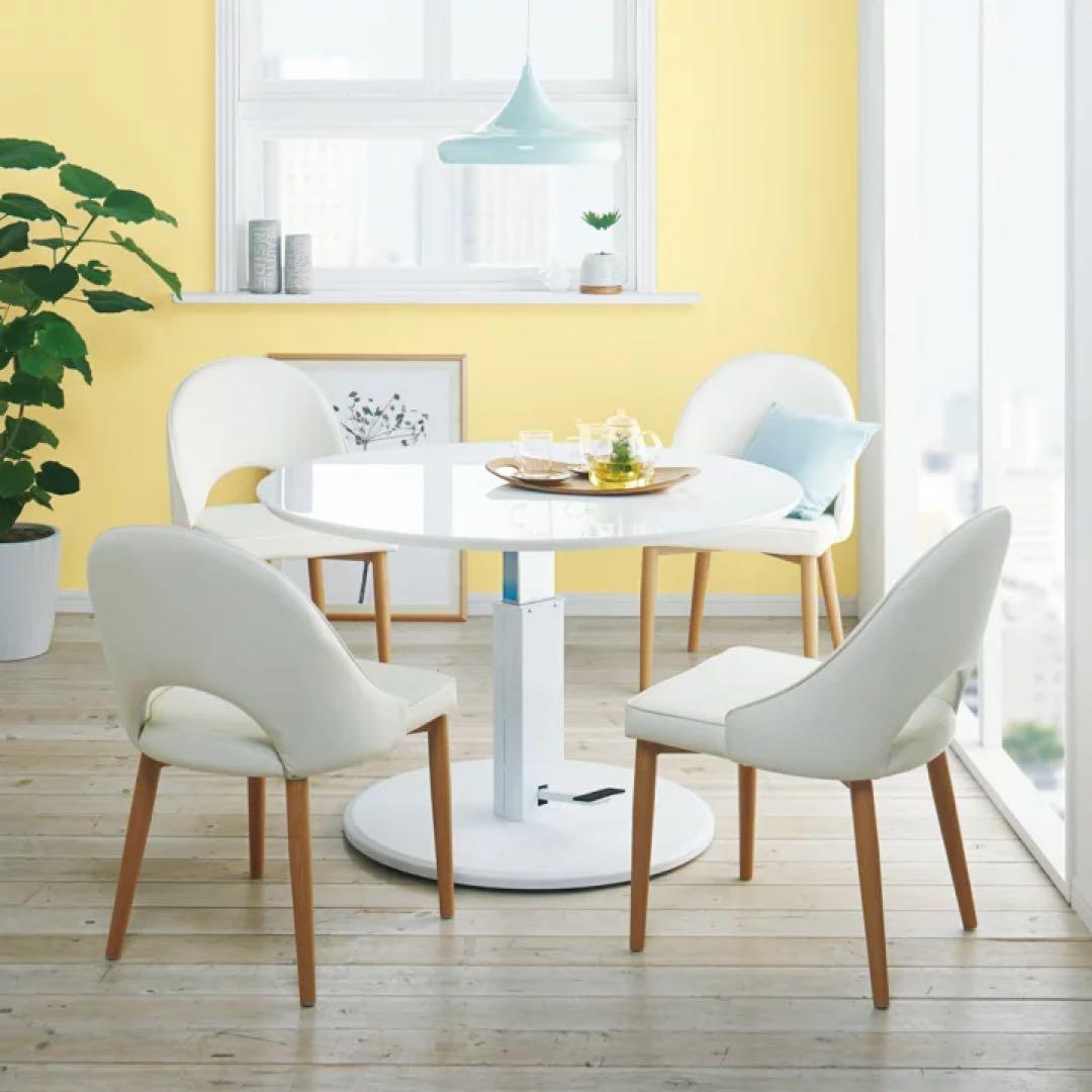 高さ調整可能な円形ホワイトテーブル