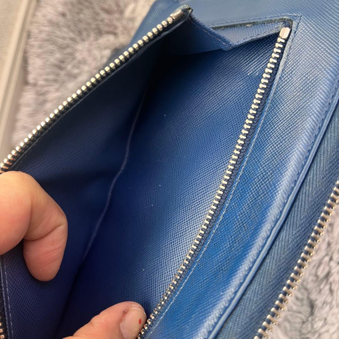 良品✨PRADA 大大容量　オーガナイザー　サフィアーノ　ラウンドジップ　ブルー