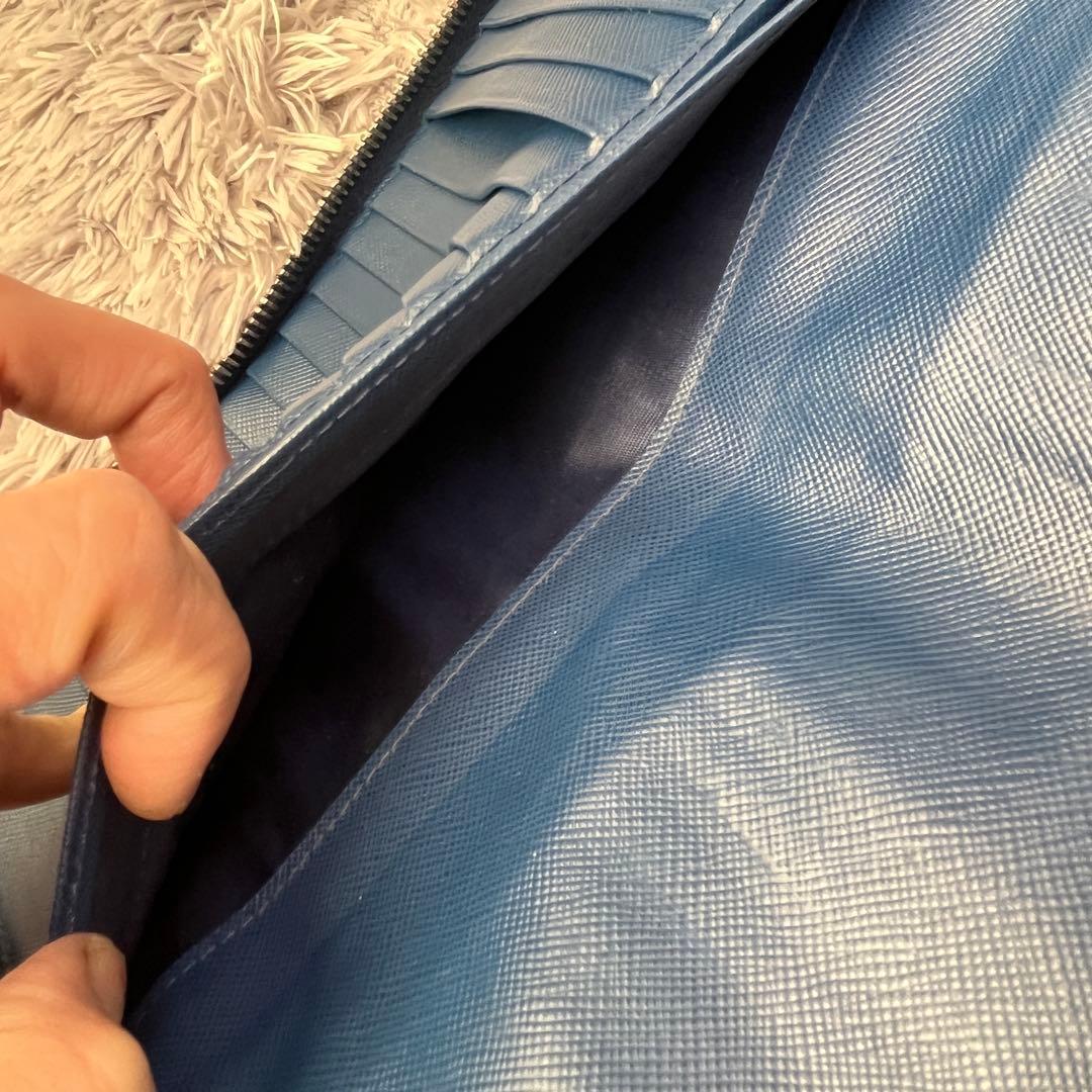 良品✨PRADA 大大容量　オーガナイザー　サフィアーノ　ラウンドジップ　ブルー