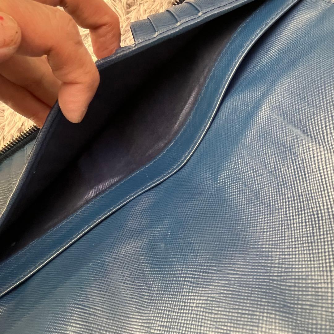 良品✨PRADA 大大容量　オーガナイザー　サフィアーノ　ラウンドジップ　ブルー