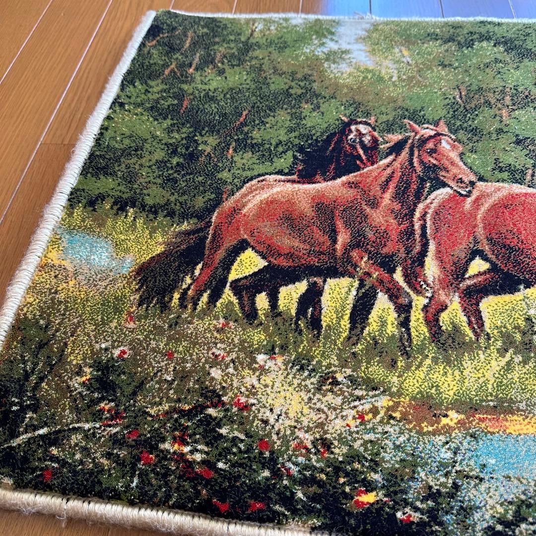【新品未使用】絵画風絨毯　カーペット　玄関用 馬　玄関　廊下　絵画　イラン