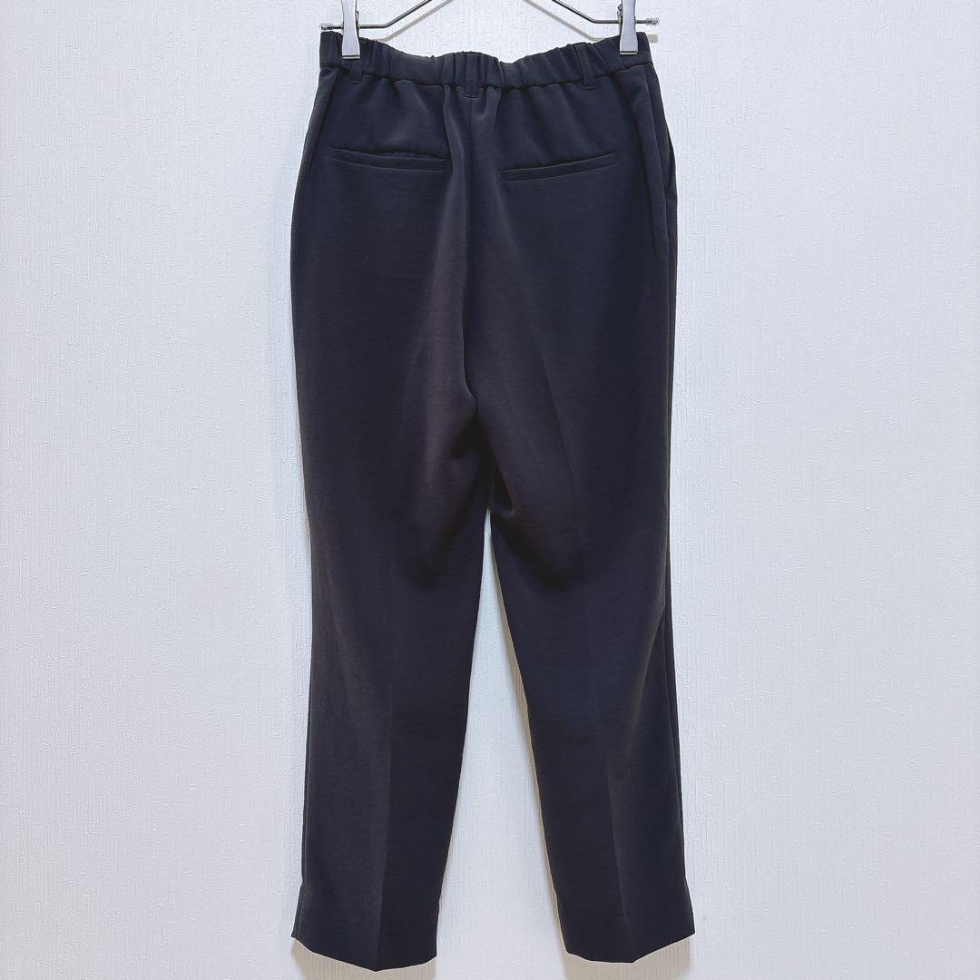 【インディヴィ】ノーカラー ストレッチ パンツスーツ テーパード ビジネス M