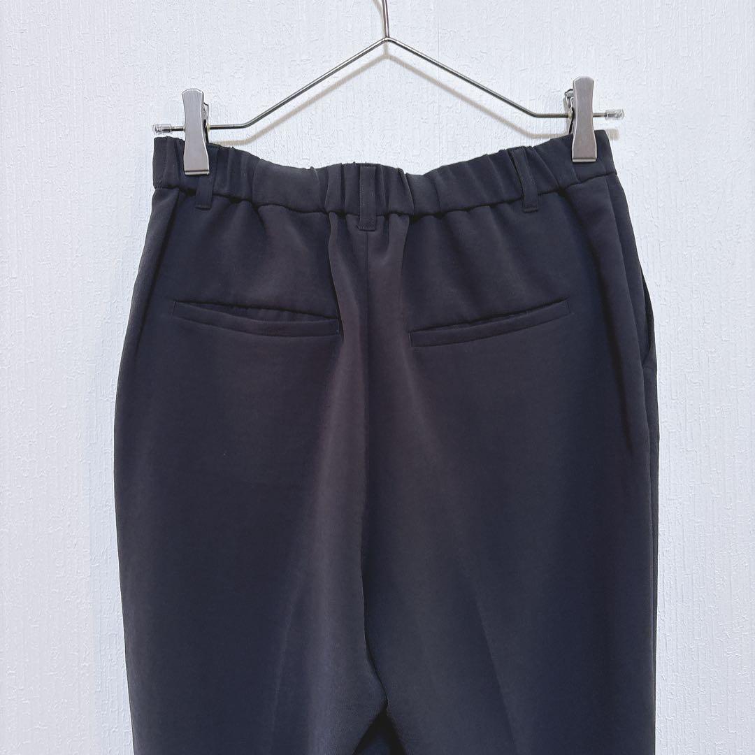 【インディヴィ】ノーカラー ストレッチ パンツスーツ テーパード ビジネス M