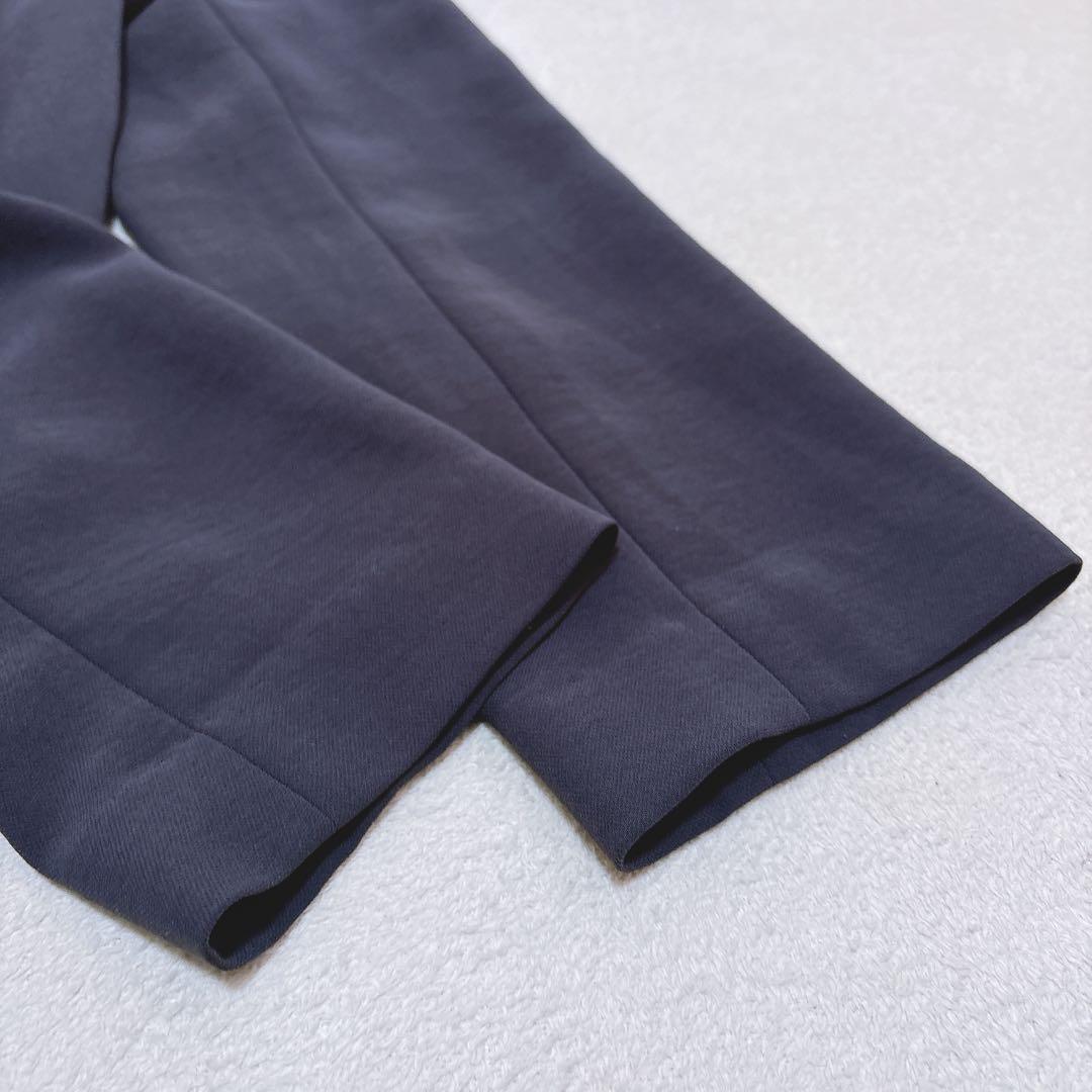 【インディヴィ】ノーカラー ストレッチ パンツスーツ テーパード ビジネス M