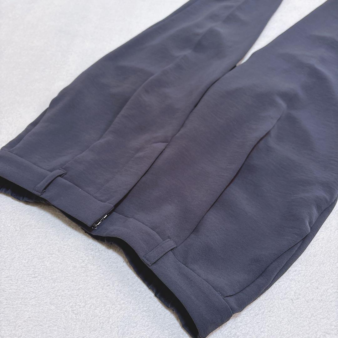 【インディヴィ】ノーカラー ストレッチ パンツスーツ テーパード ビジネス M