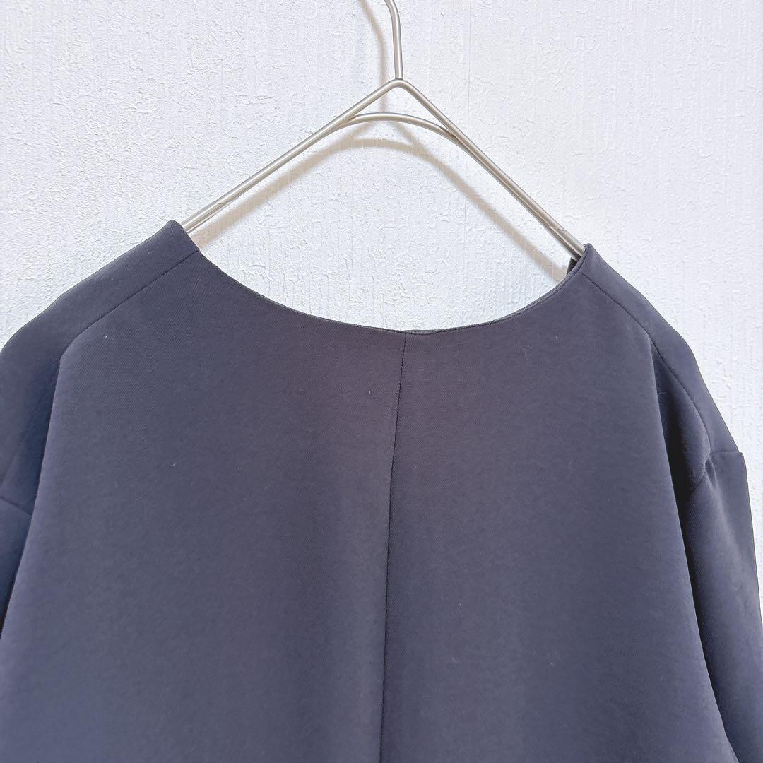 【インディヴィ】ノーカラー ストレッチ パンツスーツ テーパード ビジネス M