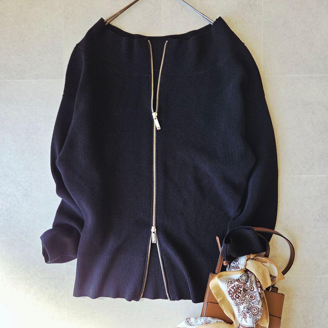 25ss✨ ノーブル フロントジップボートネックニット 洗える